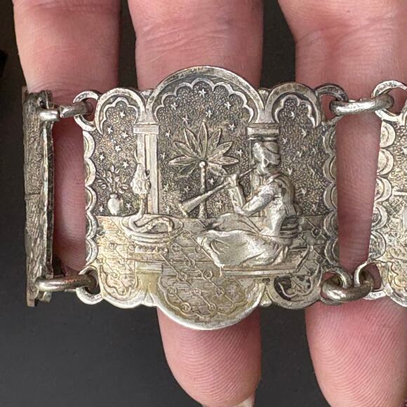 Vintage Arabian Nights Bracelet Panel Bracelet with Different Scenes 7.75" - Picture 2 of 7